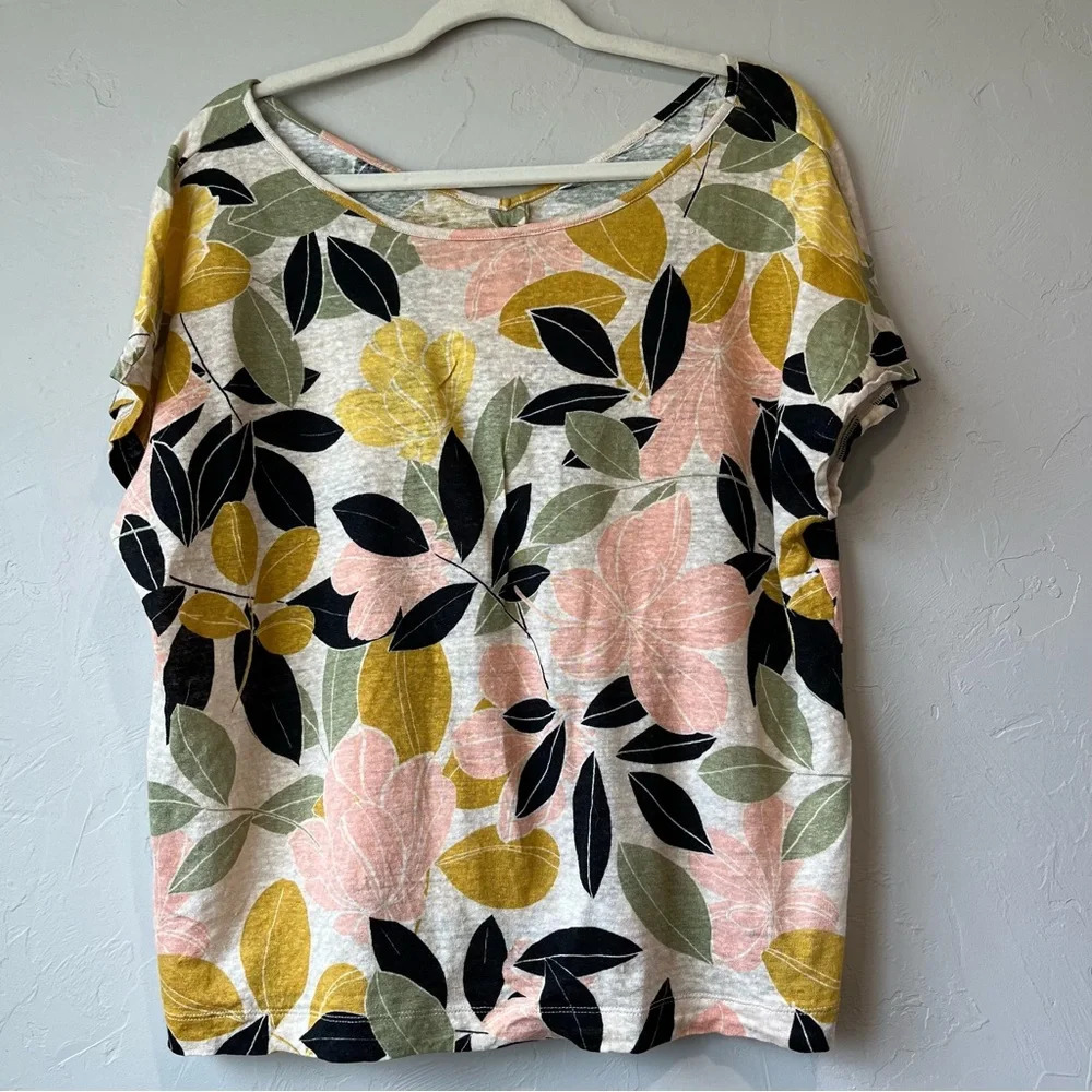 Women’s Floral Short Sleeve Top in Pink, Mustard & Olive